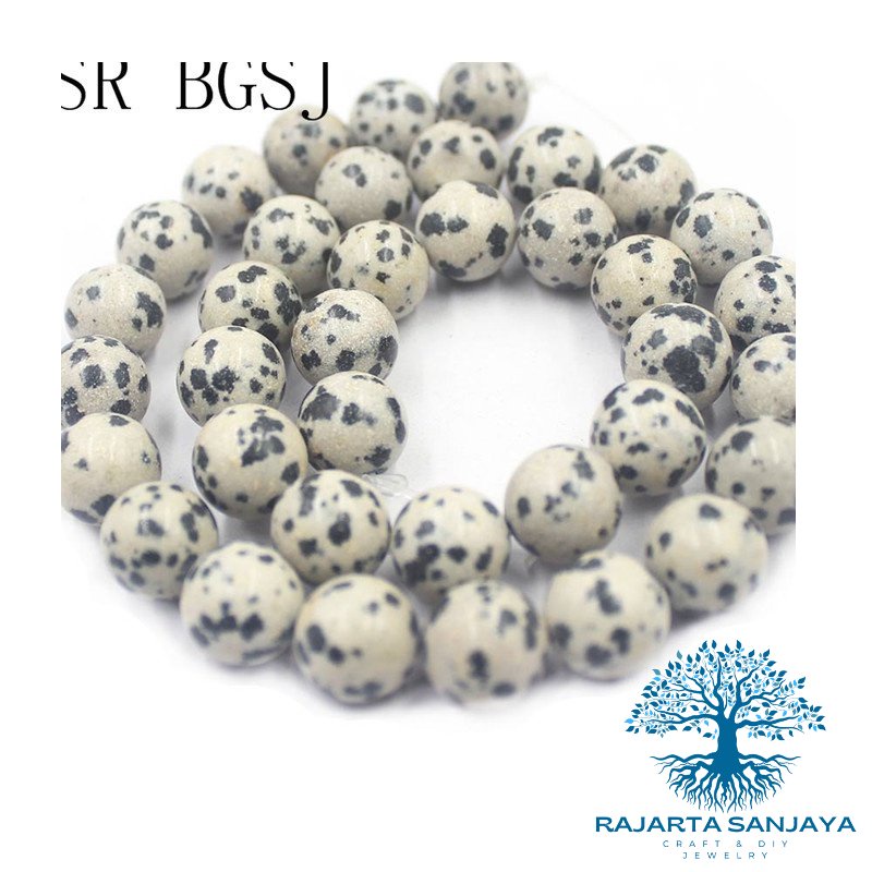 Butir Batu Natural Dalmatian Jasper Stone Gemstone Round Loose Bead