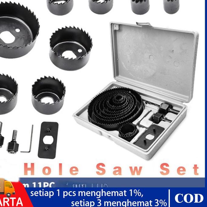 ◘ 11 Pcs HoleSaw Kit Hole Saw Set  Mata Bor Pelubang Kayu PVC Termurah Berkualitas ○