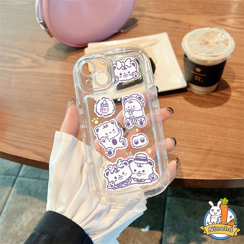 IPHONE Casing Kompatibel Untuk Iphone14 13 12 11 Pro Max X Xr Xs Max8 7 6 6s Plus SE Stiker Kartun Lucu Bening Kristal Airbag Ponsel Case Bumper Silikon Shockproof Lembut TPU Penutup Belakang