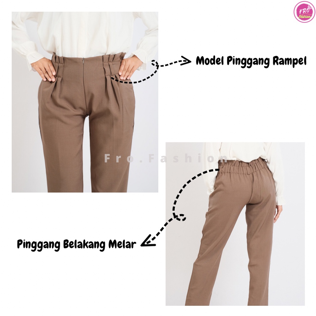Celana Panjang Kain Formal Wanita Kerja Kantor Jumbo Pinggang Karet Rampel Premium || Celana Kerja Baggy Pants Wanita Premium