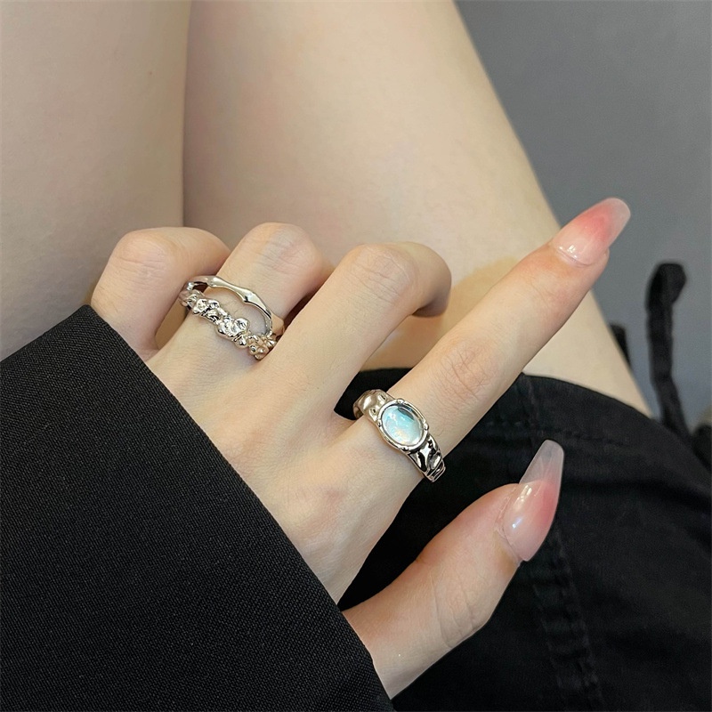 Fashion Moonlit Zircon Open Ring Cincin Jari Telunjuk Desain Khusus