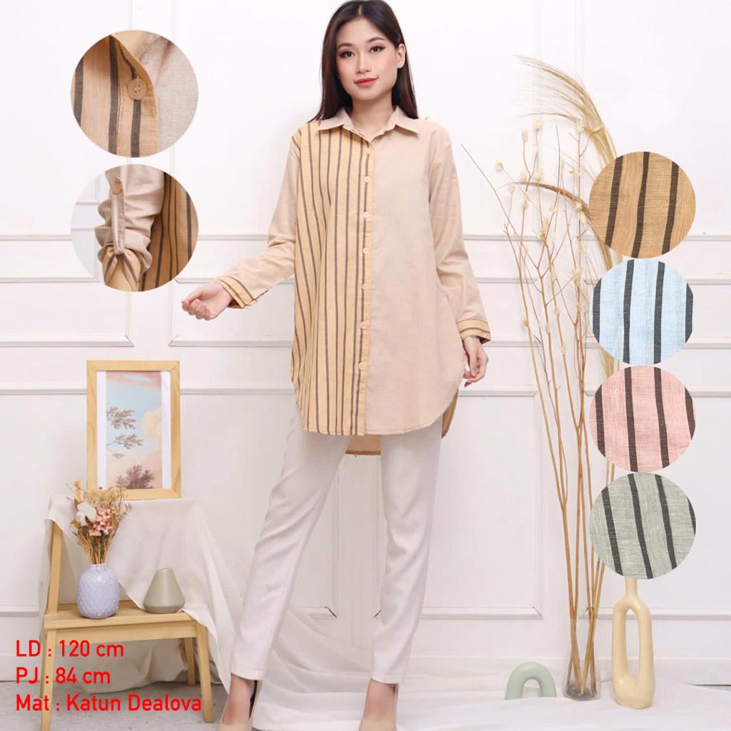 UMISUKA Kemeja Wanita Atasan Lengan Panjang Jumbo Kekinian Casual Korean Tunik Oversize Style Basic Long Sleeve Shirt