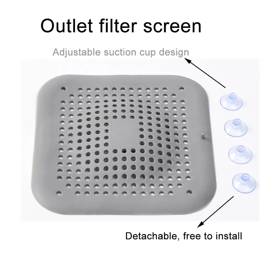 Alas Saringan Sisa Makanan Wastafel Desain Suction Cup Mesh Drainage Cover Anti Bau Anti Sumbat Silicone Filter Mat Bathroom Floor Drain Hair Fur Trapper