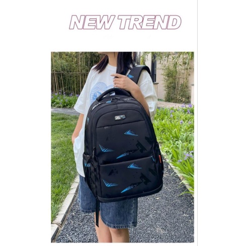 NEW Backpack Hitam Motif Bahan Dinir Kanvas
