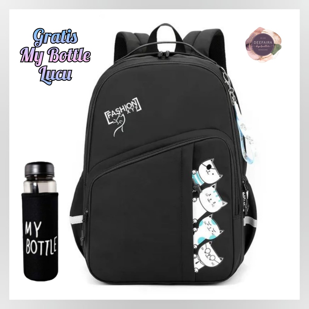 Tas Ransel Sekolah Anak Perempuan Motif 4Cktr Cat Free Botol Minum Untuk Sd Smp &amp; Sma