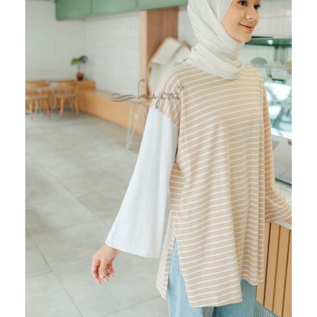 [CYC | COD] REAPICT | Kaos Basic Oversize Stripe Pastel | Cotton Combed | Atasan Trend Wanita Murah Best Seller