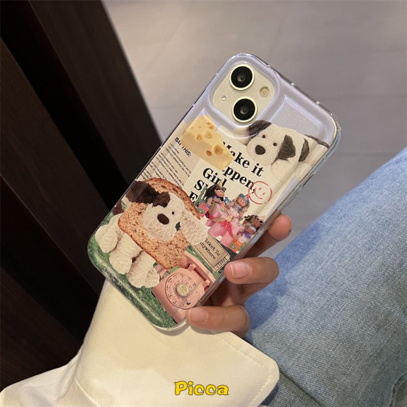 Kreatif Shockproof Airbag Casing Transparan Kompatibel Untuk Iphone 7Plus 8Plus Xr 11 13 12 Pro Max 14 6 6s Plus X Xs Max SE 2020 Lucu Kartun Klip Art Anjing Lembut TPU Phone Cover