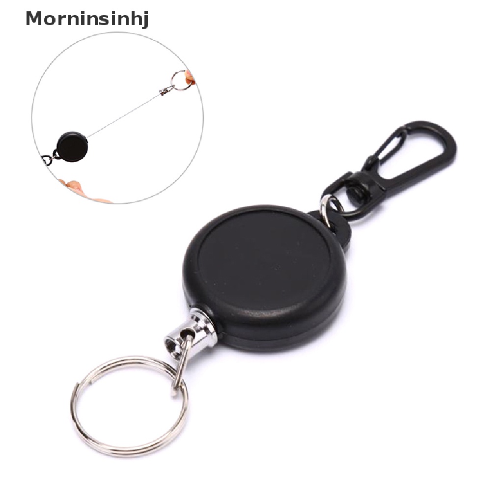 Mornin 1PC Reel Gantungan Kunci Tarik Ditarik id Badge Hitam Card Holder 60cm Keyring 60cm id