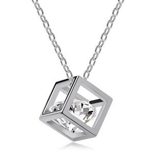 Kalung Dengan Liontin Bentuk Kotak | Kalung Kristal Kubus Rubik | Kalung Rantai Klavikula Bahan Zirkon | Aksesoris Wanita | Sendok Garpu Bahan Stainless Steel