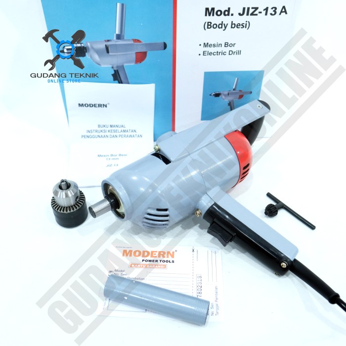 MESIN BOR TANGAN J1Z-13 MODERN Besi Beton Tembok 13mm 420 Watt / Electric Iron Drill Body Besi 13 mm 420W J1Z 13 MODERN