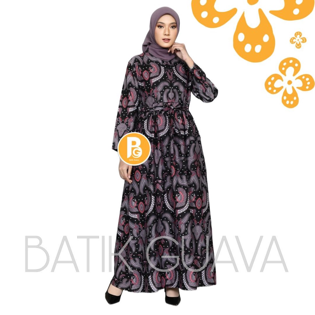 TERBARU - Gamis Batik Maxi Busui - Gamis Batik Modern Allsize LD 110 Tebal - Gamis Batik kekinian Motif Capung Hitam