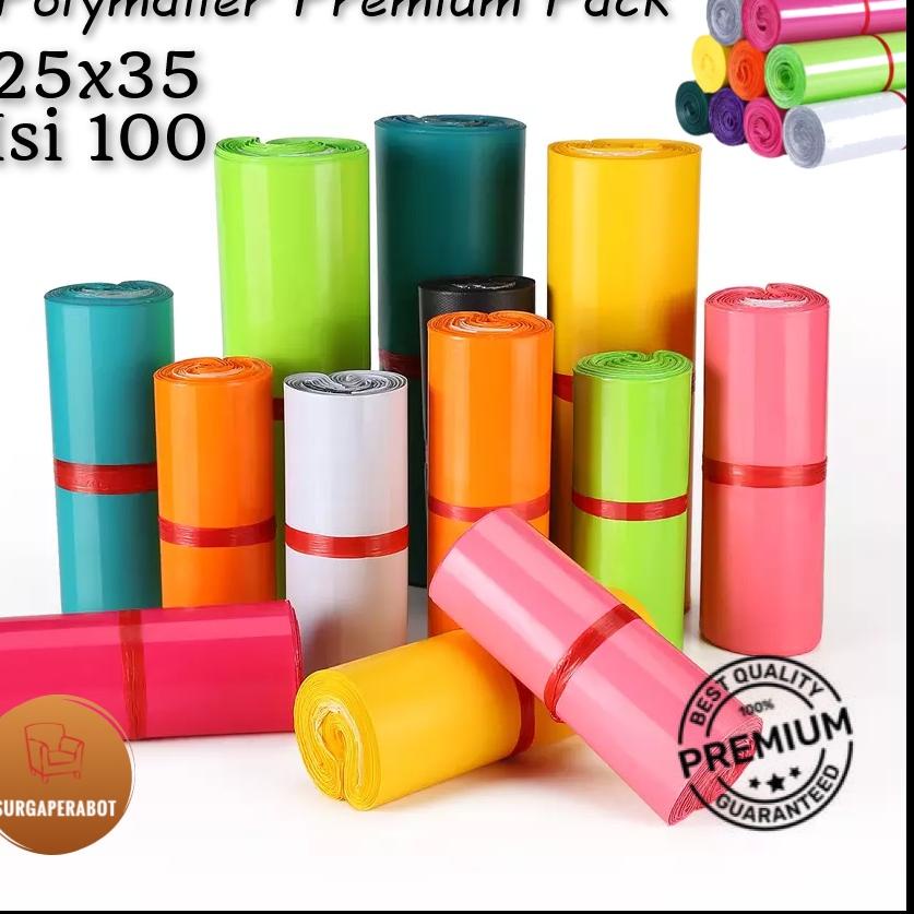 

Pusat Belanja Plastik Packing Polymailer Warna 25x35 Poly isi Premium Amplop Polimailer Ungu Pink Biru Hitam Hijau