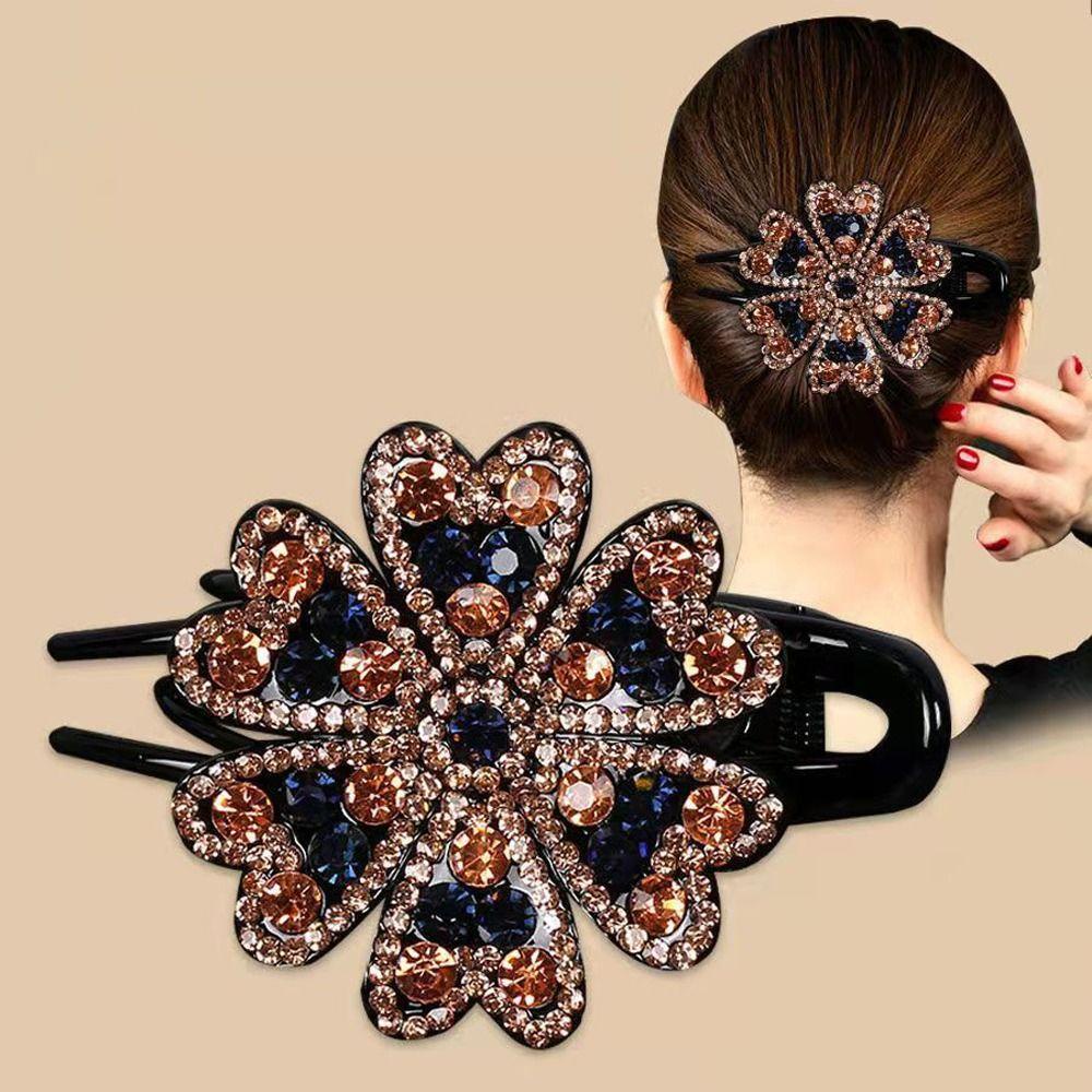 Agustinina Berlian Imitasi Duckbill Klip Elegan Manis Untuk Perempuan Ukuran Besar Jepit Rambut Baru Hiasan Kepala Ibu Ponytail Holder Kristal Jepit Rambut