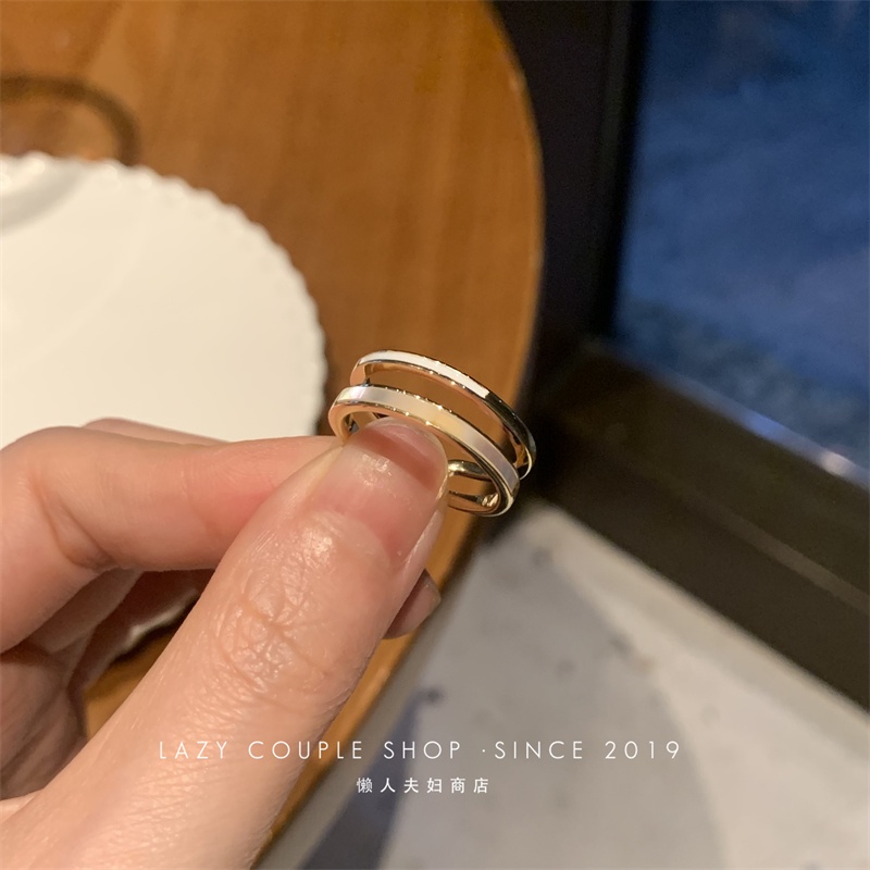 2pcs/set Cincin Polos Ganda Simple Fritillaria Gold Rings Untuk Aksesoris Perhiasan Wanita