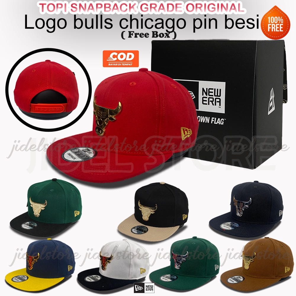 Topi Snapback Chicago Bulls Pin Besi Grade 100% Import, Topi HIP HOP Rapper Logo Banteng Merah Cream