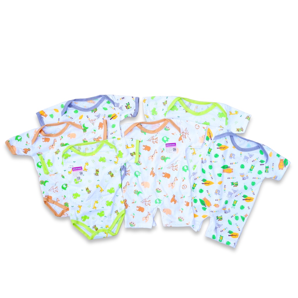 ISI 3pcs JUMPER PENDEK BAYI USIA 0-3 BULAN MOTIF ZOO FRIEND BAHAN KATUN