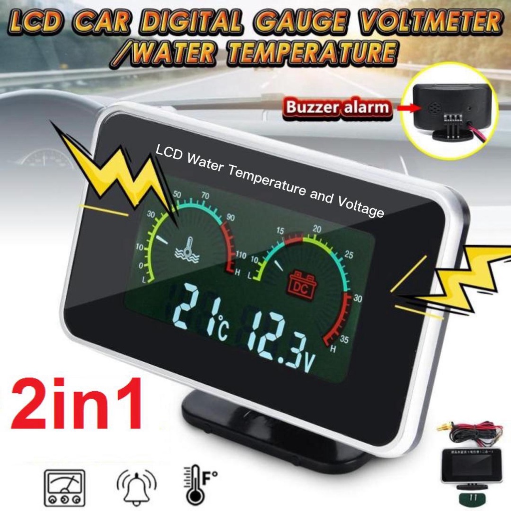 2in1 LCD Digital Pengukur Temperatur Air Voltmeter Tekanan Air untuk Mobil 12-24V Water Temp Temperature M10