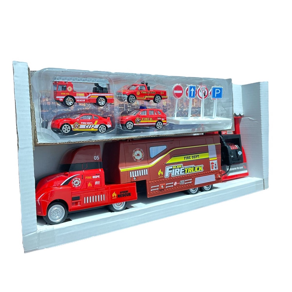 Mainan Anak SLIDE FIRE TRUCK GAS STASION Track Set Track Diecast Anak