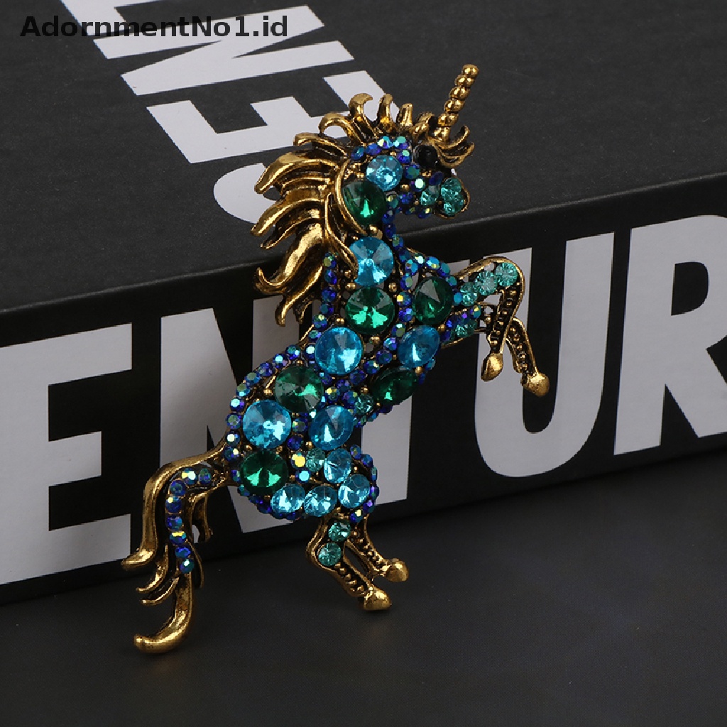 [AdornmentNo1] Berlian Imitasi Unicorn Bros Wanita Paduan Kuda Hewan Pernikahan Perjamuan Bros Hadiah Kristal Galloping Horse Brooch Disabit Vintage Korsase [ID]