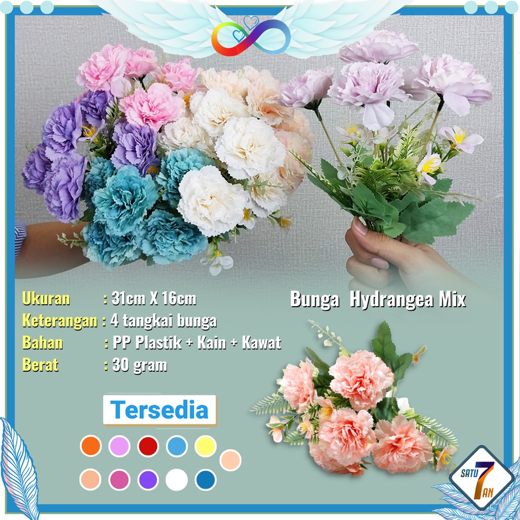 Bunga Hydrangea Hias Bunga Tangkai Buket Plastik Ornamen Pajangan Dekorasi Rumah Artificial Flower Satu7an PBP151