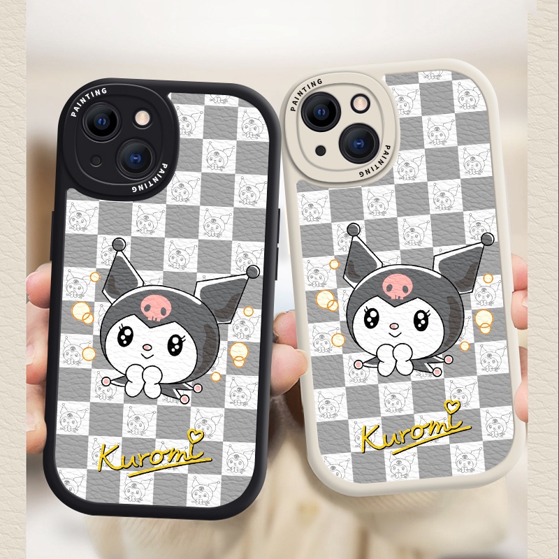 Case iPhone Untuk14 /13 /12 /11 Promax Kartun Grid Kuromi Casing Lembut Untuk Iphone6 /7 /8 Plus/X/XR/Xs Max Cover