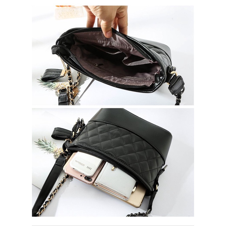 Tas Wanita Selempang Bahu cantik FT64 Kulit hitam cantik elegan rantai 19 x 7.5 x 13 cm