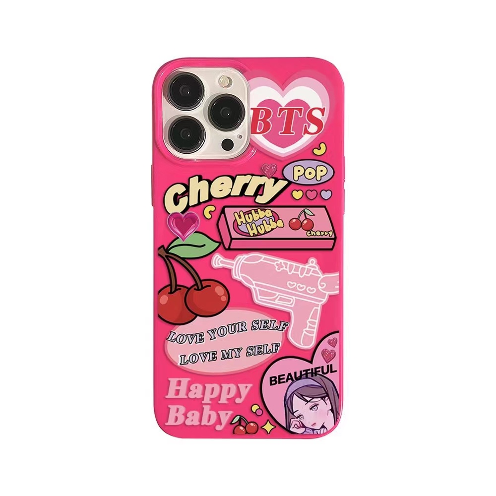 IPHONE Ins Pola Cherry Cocok Untuk Iphone14 14pro 14plus 13 13mini 13pro 13prm iPhone12 7Plus 8Plus Xr XS 13 12mini Pro Max TPU Empat Sudut Casing Ponsel Tahan Guncangan