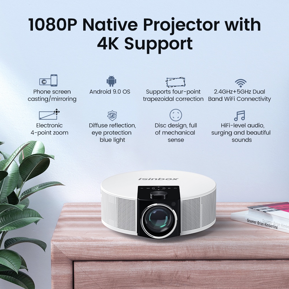 Smart Projector 4K HD Android 9.0 Portable Wifi Bluetooth Proyektor Portabel LCD LED Proyektor 300ANSI Lumens Built In Netflix Youtube