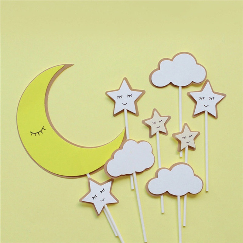 9pcs Topper Kue Bentuk Bulan Bintang Untuk Dekorasi Pesta Ulang Tahun Baby Shower