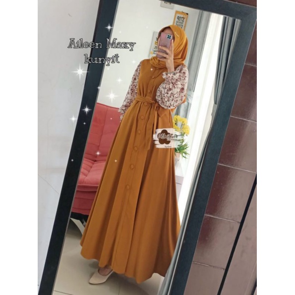 Gamis Aileen Maxy by Athata | Gamis Kombinasi Lengan motif