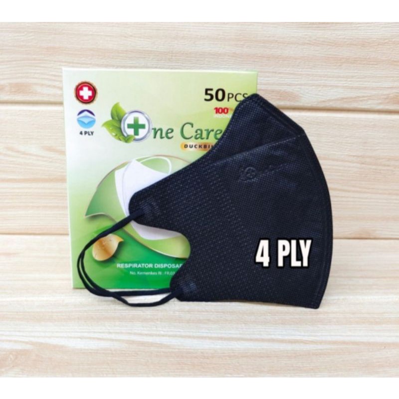 Duckbill Embos  ONE CARE 4 Ply Kualitas Premium Warna Hitam dan Putih Disposable Face Mask  Isi 50 Pcs