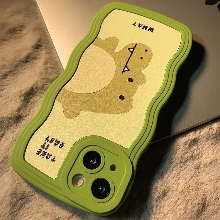 IPHONE Casing Ponsel Desain Tepi Gelombang Dinosaurus Hijau Kompatibel Dengan Iphone12 13 14 11 Pro Max X Xs Max Xr Kkjnm