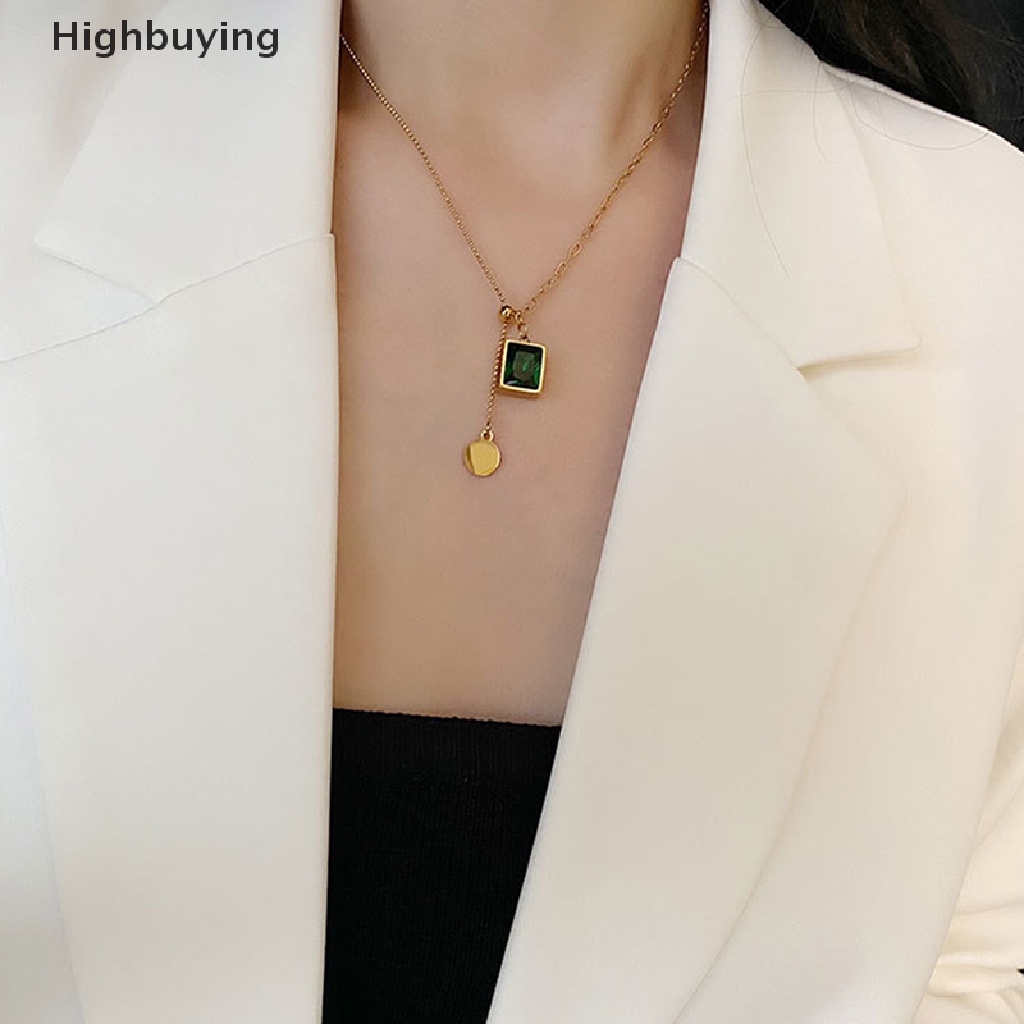 Hbid Fashion Hijau Geometri Batu Liontin Klavikula Rantai Kalung Stainless Steel Warna Emas Kalung Untuk Wanita Hip Hop Jalan Perhiasan Glory