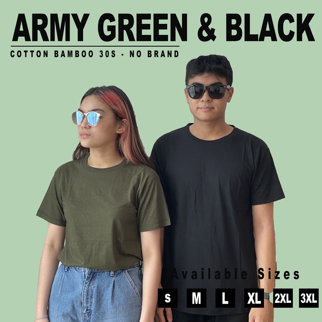 KAOS POLOS BLACK &amp; ARMY GREEN COTTON BAMBOO | S-XXL | KATUN BAMBU 30S ANTI BAKTERI LEMBUT RINGAN T SHIRT