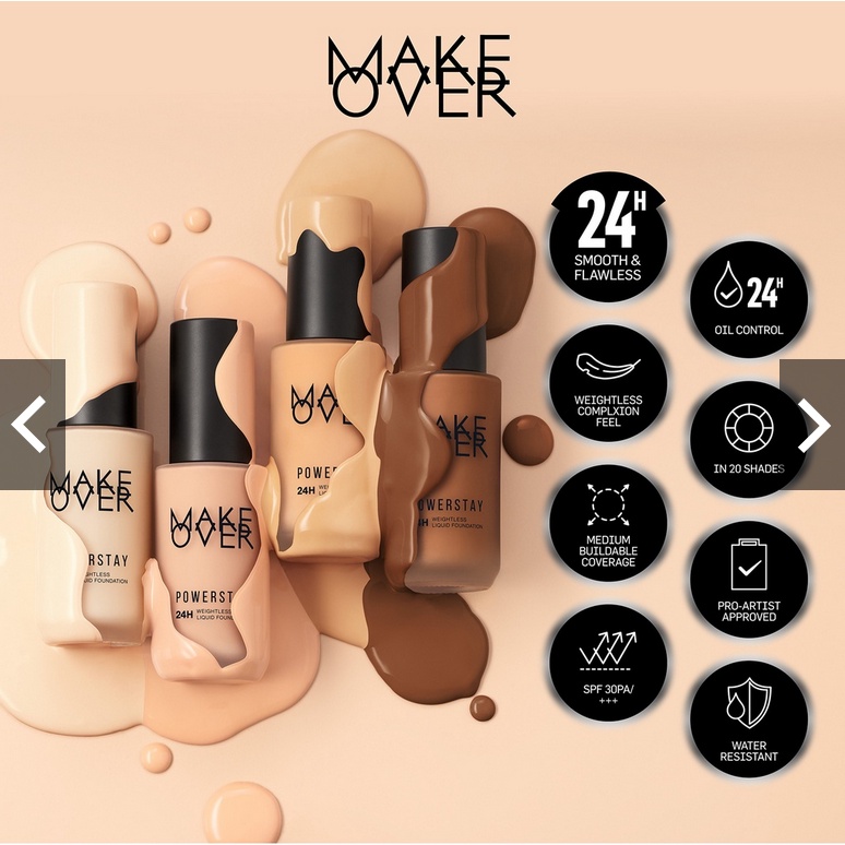 MAKE OVER POWERSTAY 24H Weightless Liquid Foundation ❤ jselectiv ❤ Alas Bedak MAKE OVER POWERSTAY Series - ORI✔️BPOM✔️COD✔️