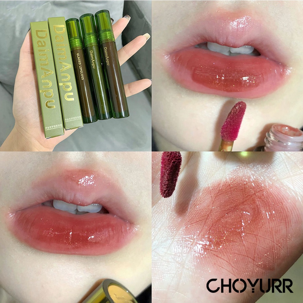 【COD】LipGloss Korean Lip Gloss Water LipGloss Mirror Transparan Lip Gloss Cahaya Air Dudu Bibir Lip Tint Gaya Retro-CH