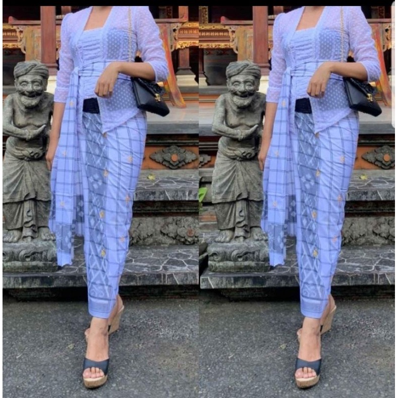 kamen endek dobol putih selendang oncer