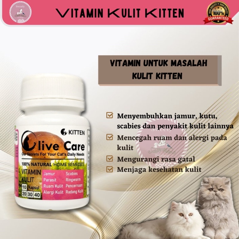 Olive Care Vitamin Kucing MASALAH KULIT KITTEN untuk Bulu Rontok, Jamur, Kutu, Scabies, Ringworm, Ruam dan Radang Kulit sweetypetshop
