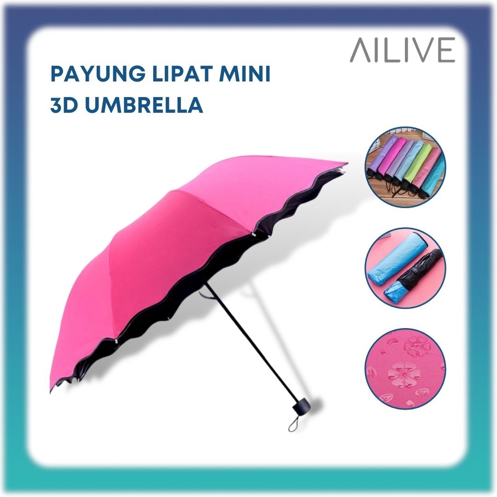 Payung Lipat Mini Warna Warni / Magic 3D Umbrella Keluar Motif Bila Kena Air