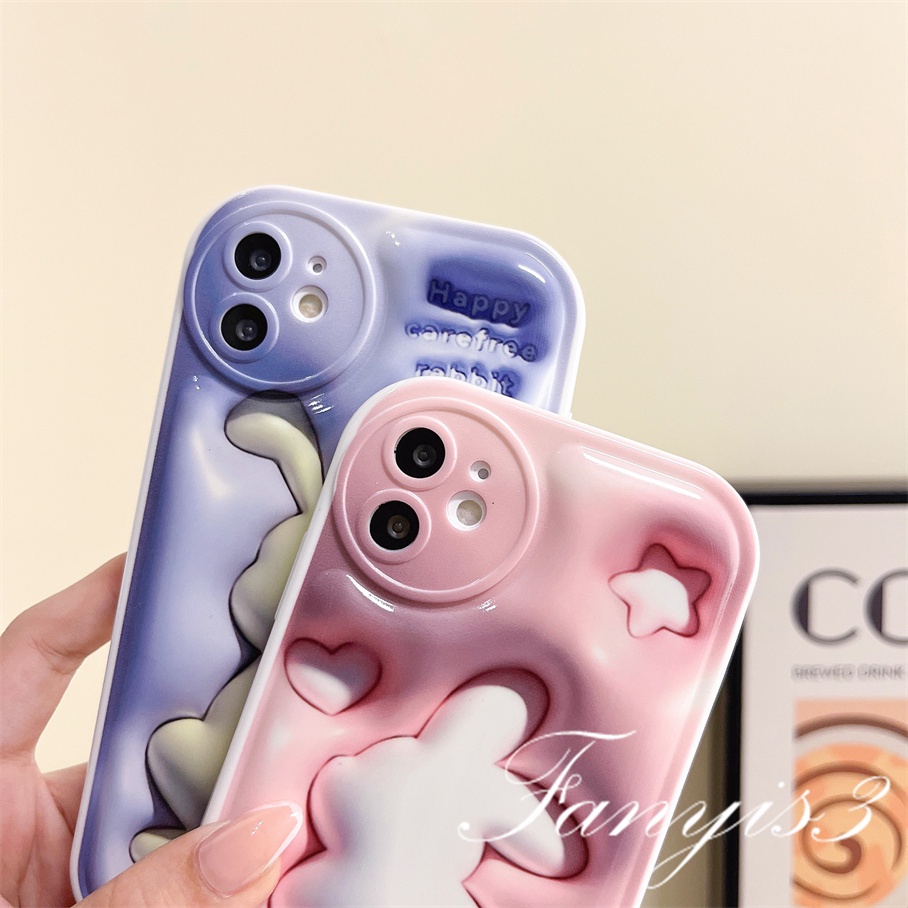 Compatible For iPhone 14 13 12 11 Pro Max X XR Xs Max 8 7 6 6s Plus SE 2020 Kompatibel Untuk Kelinci 3D Vision Phone Case TPU Soft Cover Pelindung