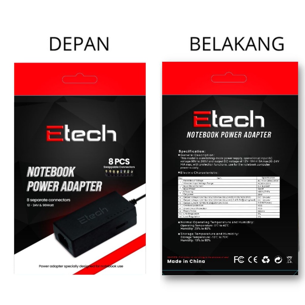 Power Adaptor Charger Universal DC 12V/15V/16V/18V/19V/20V/24V 4-5A 96W untuk Laptop ASUS ACER DELL Lenovo Sony Toshiba