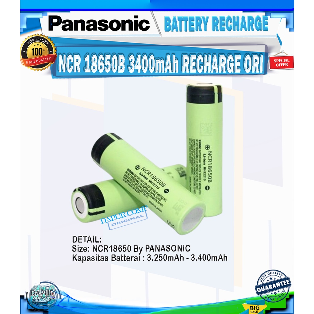 BATTERY BATREI PANASONIC NCR 18650B 3400mAh ORIGINAL PANASONIC