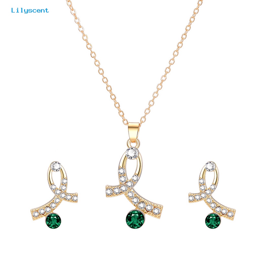 [LS] 1set Wanita Kalung Anting Geometris Elegan Hias Sparkling Adjustable Perhiasan Hadiah Faux Gem Lady Fashion Berlian Imitasi Mengkilap Liontin Kalung Anting Untuk Pesta