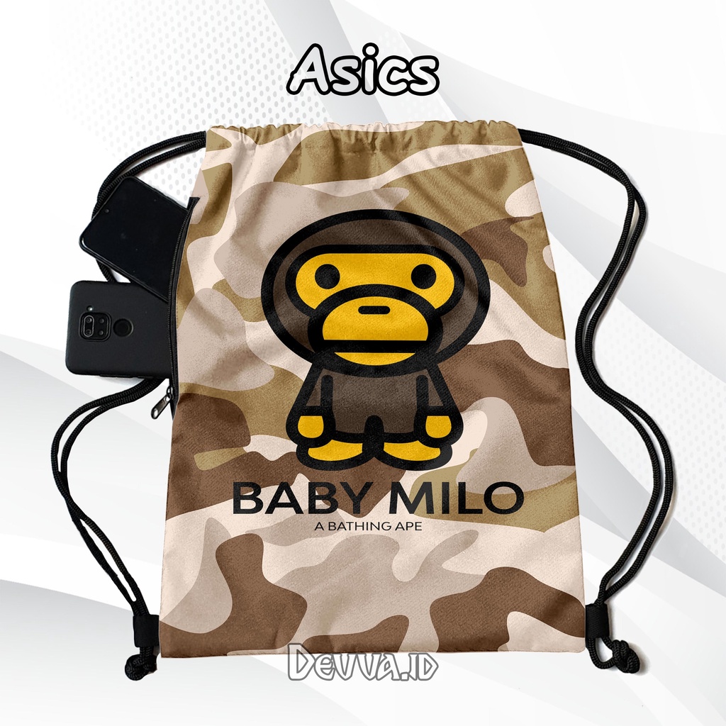 Tas Serut Anti Air String Bag Full Print Pria Dan Wanita Motif Baby Milo Tas Sekolah Tas Olahraga