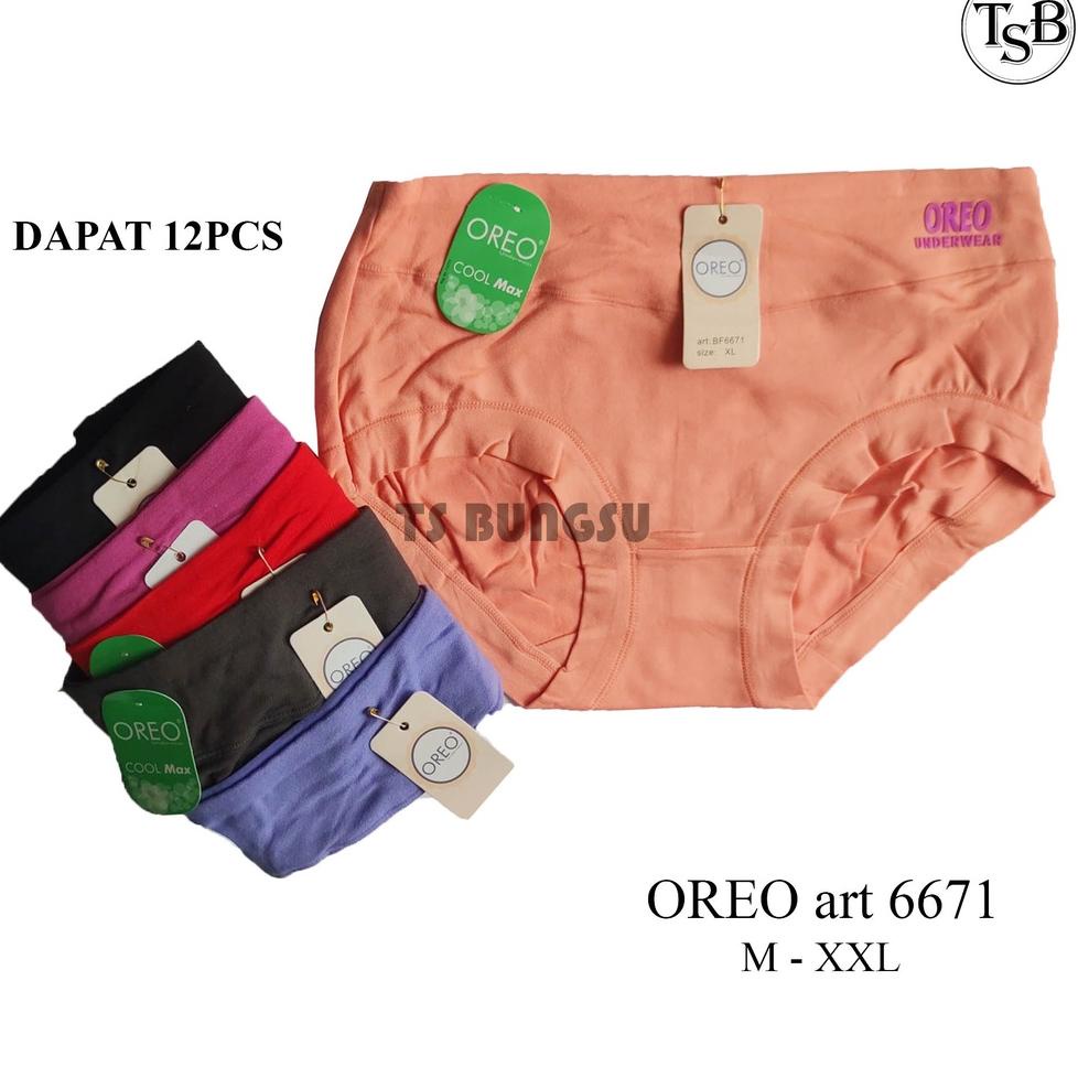 Langsung Kirim (6 Pcs) Celana Dalam Oreo Art 6671 CD Wanita Polos Warna Warni L XXL Lusin
