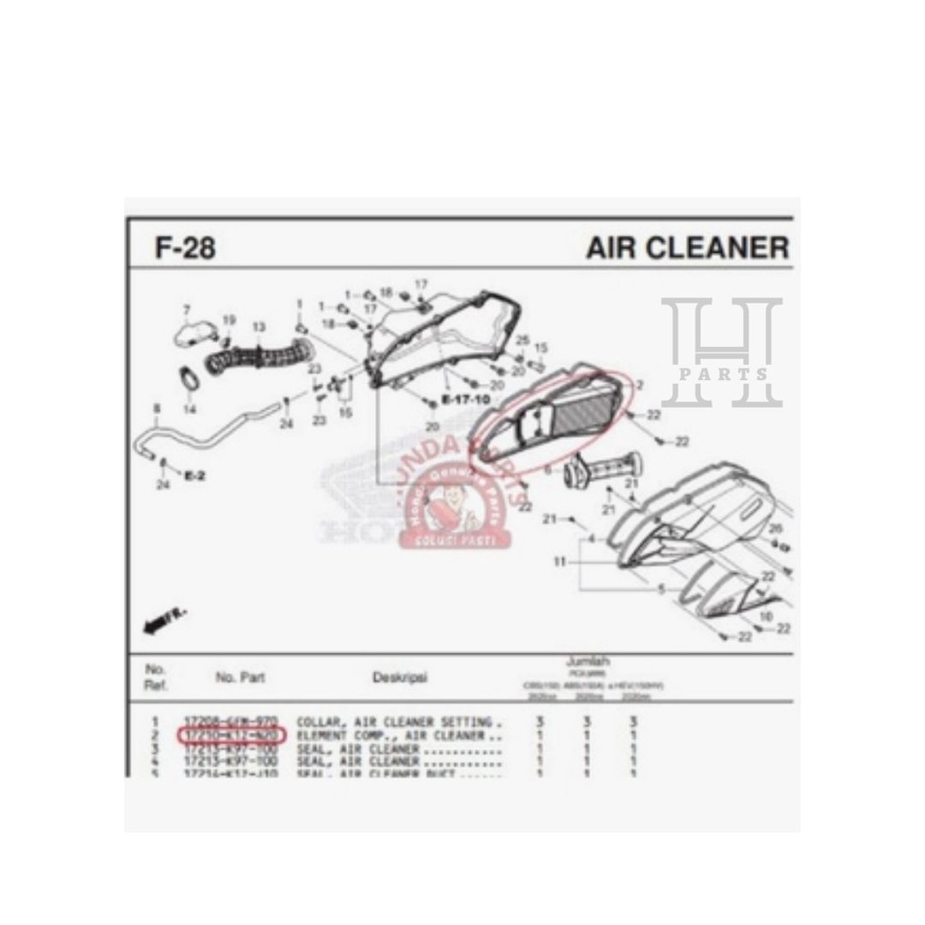 SARINGAN FILTER UDARA  ELEMENT COMP AIR PCX 160 K1Z 17210K1ZN20 ORIGINAL AHM HGP HONDA