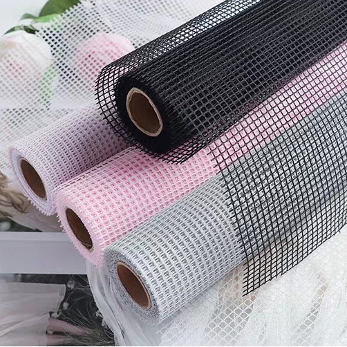 [1 Roll] Kertas Jaring Buket Bunga Motif Kotak / Korean Jaring Paper / Flower Wrapping Paper Mesh / Korean Mesh Polynet