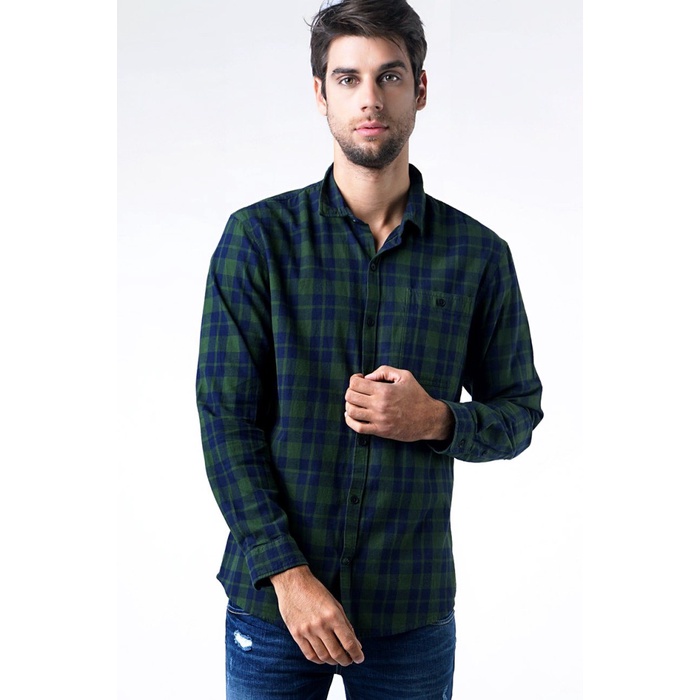 Bombboogie Kemeja Pria Flanel Tyler Green Navy 24776B5HN