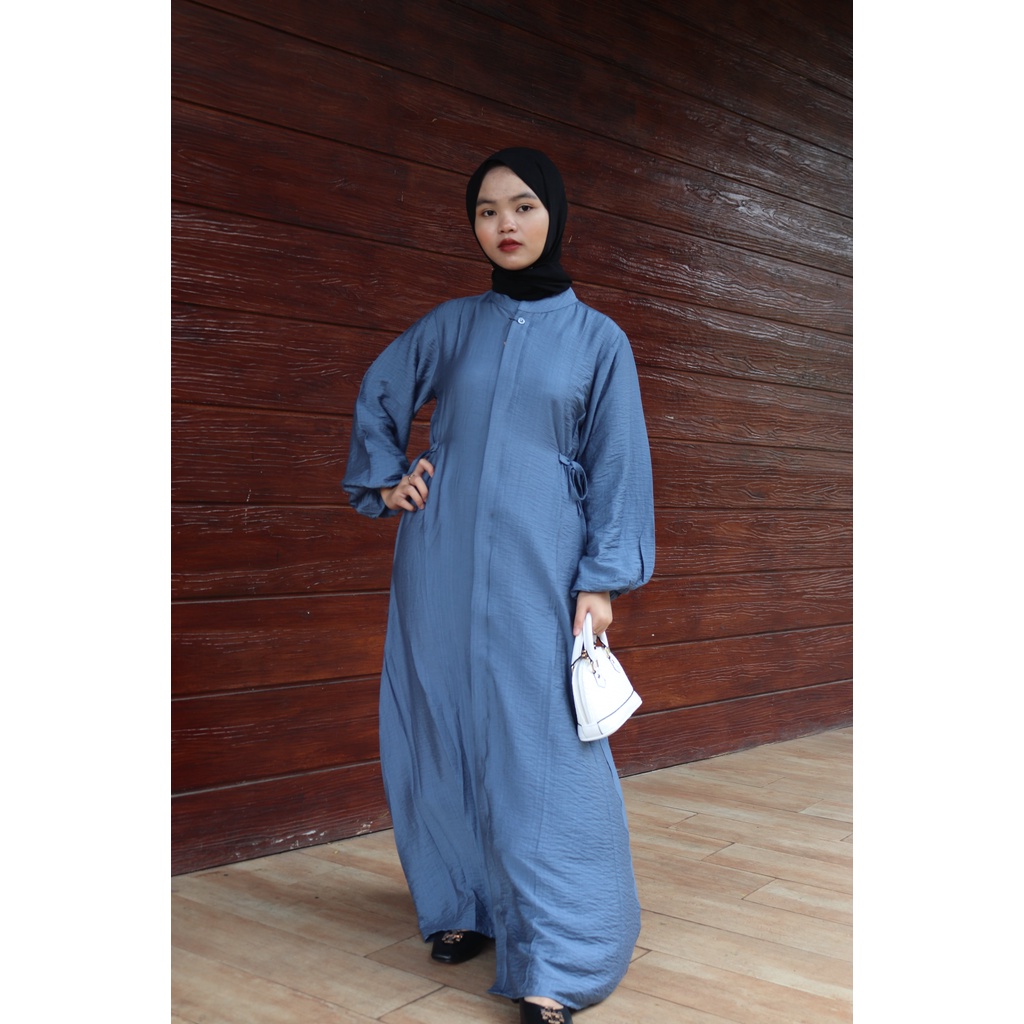 Baju Dress Wanita Dewasa Muslim Busui Lenora Polos Tali Samping Bahan Polo Linen Premium Size M L XL XXL Jumbo / Fashion Wanita Gamis Lebaran Kekinian