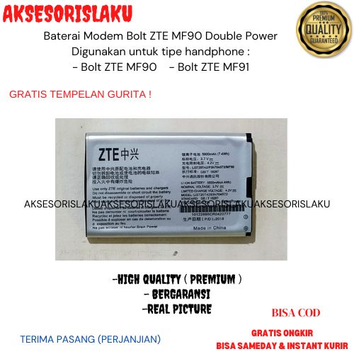 Baterai Modem Bolt ZTE MF90 MF 90 Double Power Batre Batrai HP